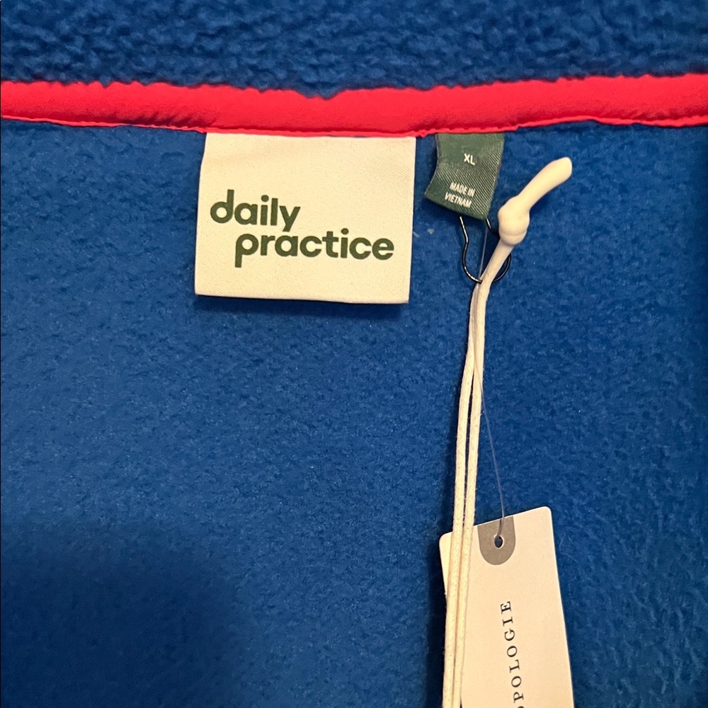 Anthropology /daily practice Blue and Gray Zip-Up Sweater with Pink Accents - Picture 7 of 10